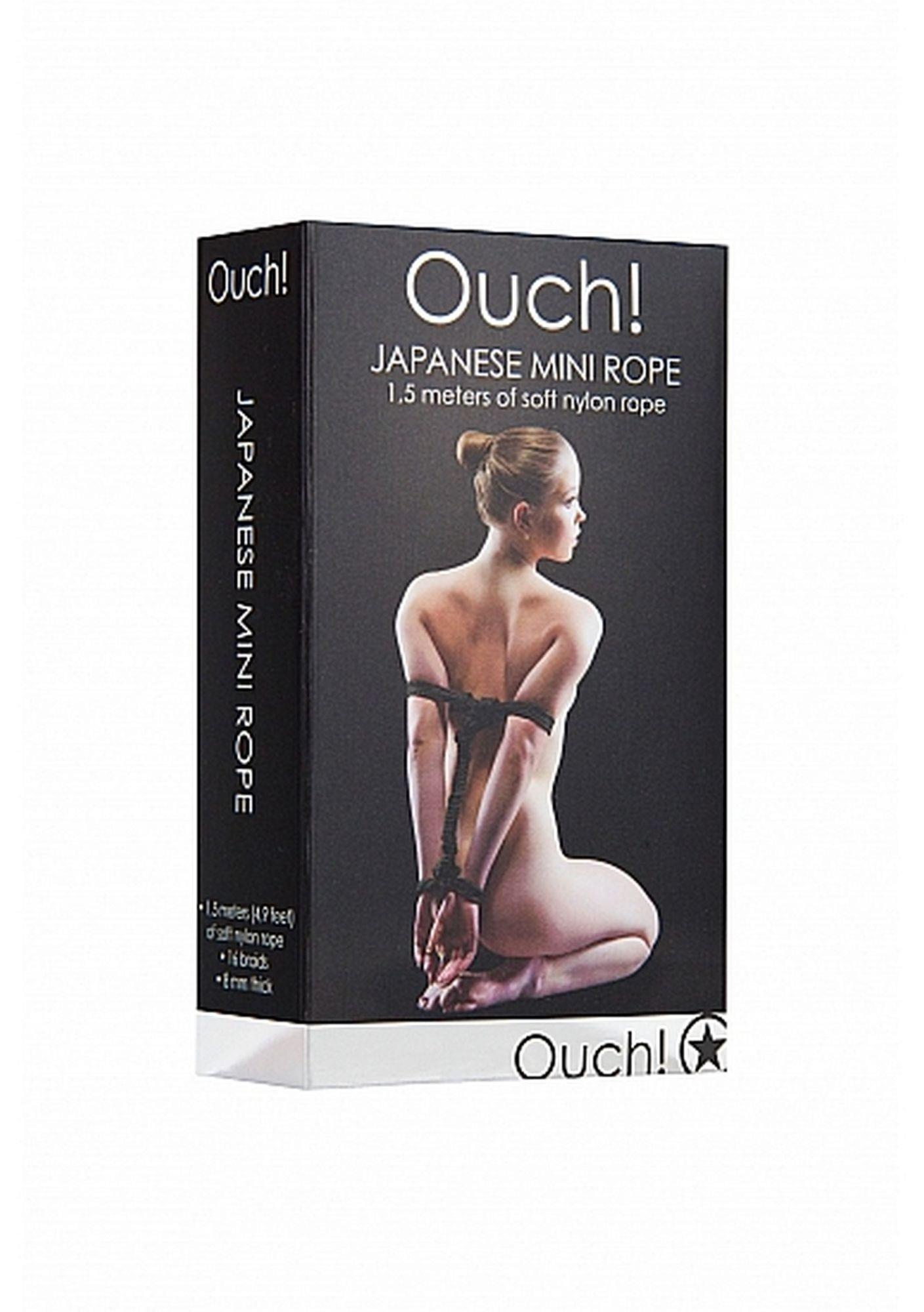 Frânghie de bondage japoneză Ouch Mini neagră, nailon, 1,5 m