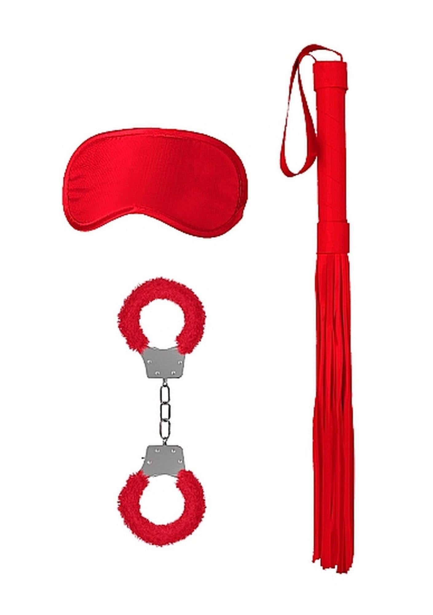 Set de bondage Ouch Red cu cătușe din blană