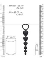 Lanț anal cu mărgele din silicon, cu inimă, negru, 14 cm