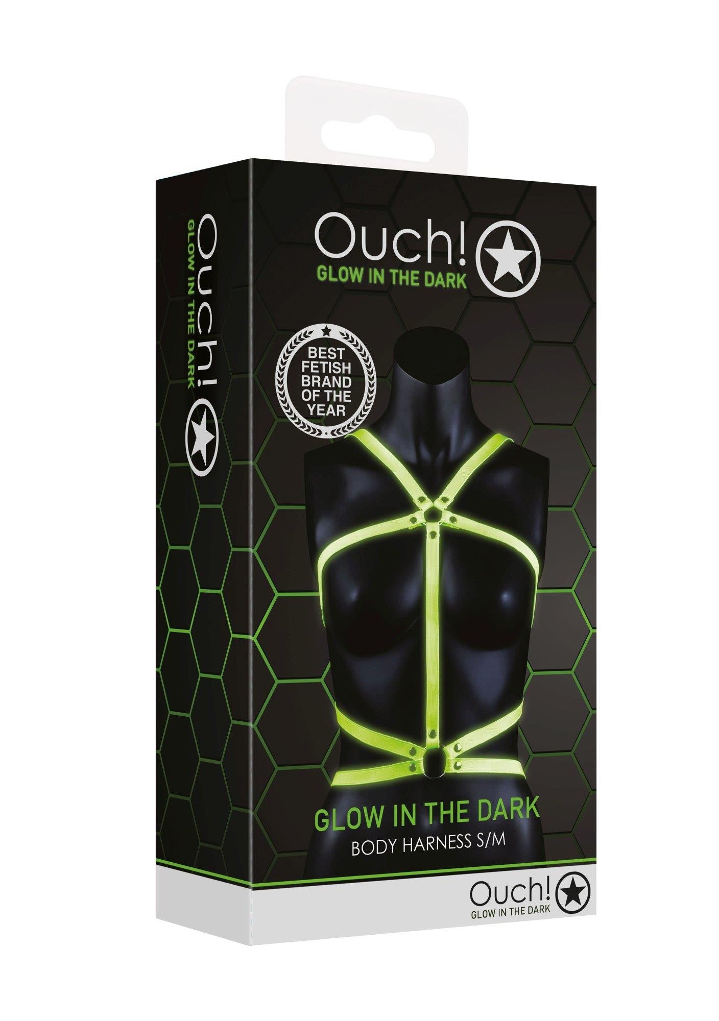 Ham de corp Ouch! care strălucește în întuneric, verde neon, negru, mărime S/M