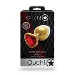 Plug anal cu bijuterie inimă, mare, auriu, Ouch, 8 cm