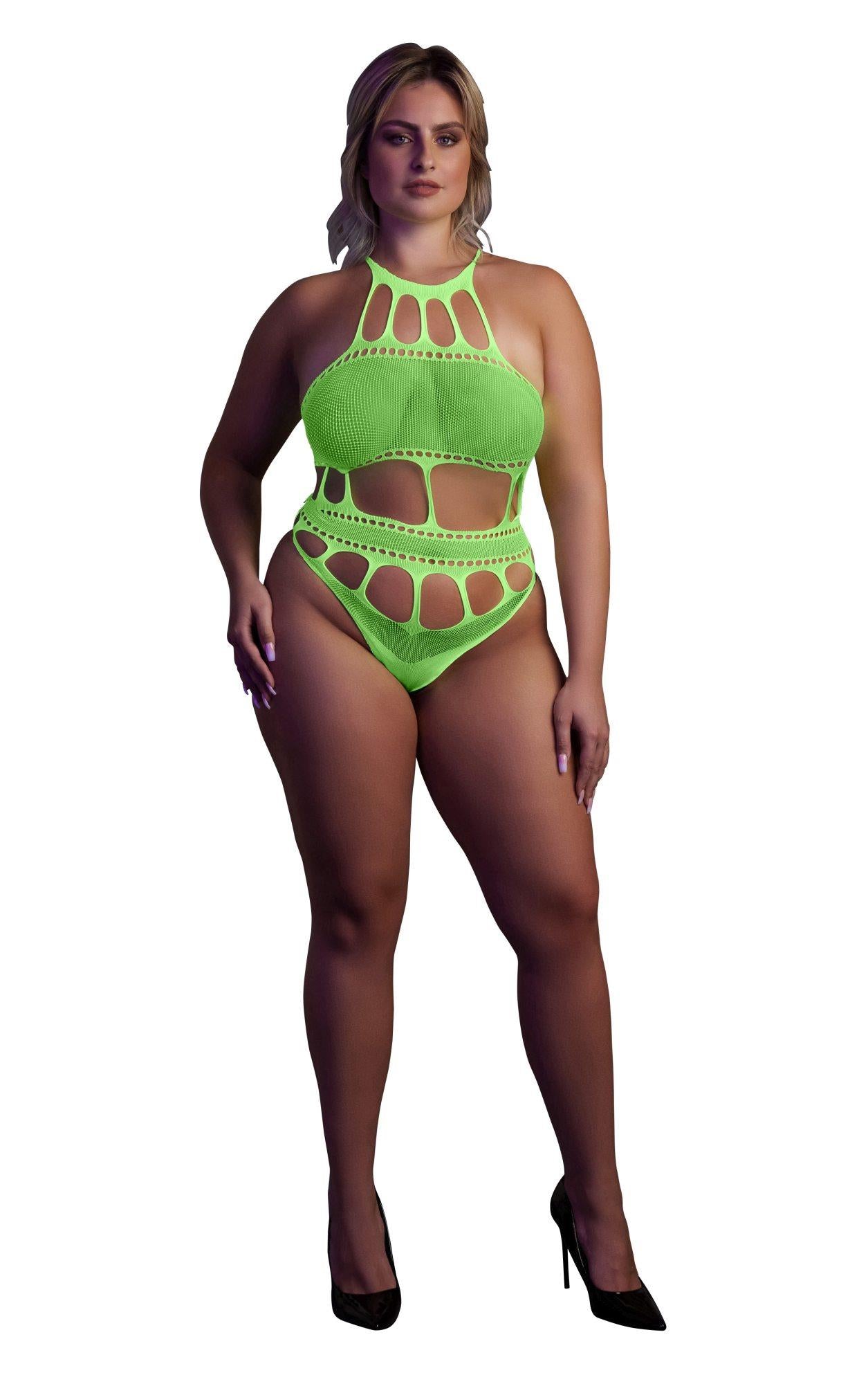 Body Ouch verde neon cu decolteu grecesc XL XXXXL