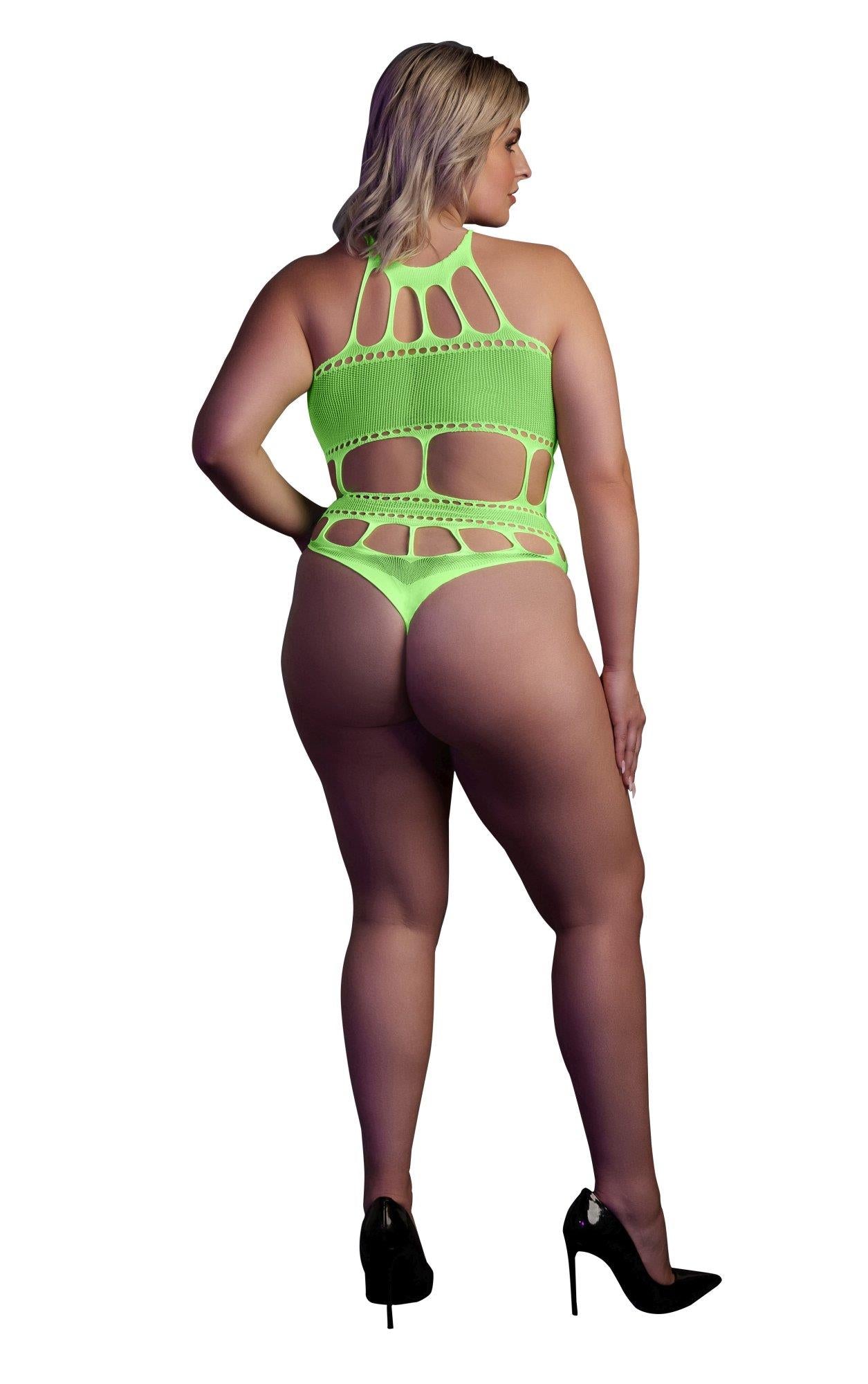Body Ouch verde neon cu decolteu grecesc XL XXXXL