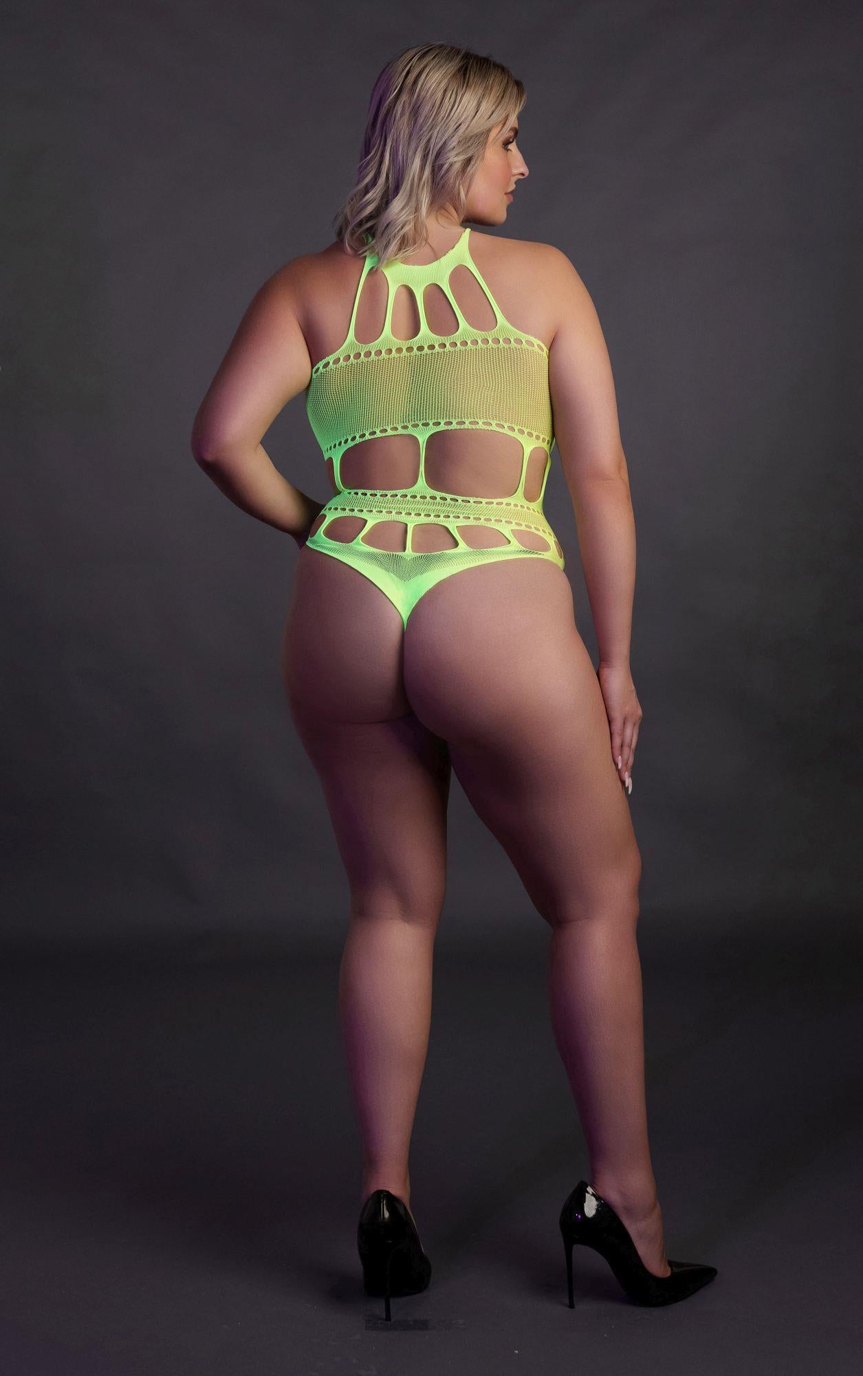 Body Ouch verde neon cu decolteu grecesc XL XXXXL