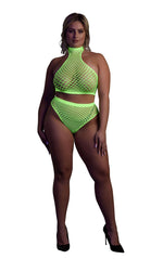 Set lenjerie intimă cu guler înalt neon XL/XXXXL