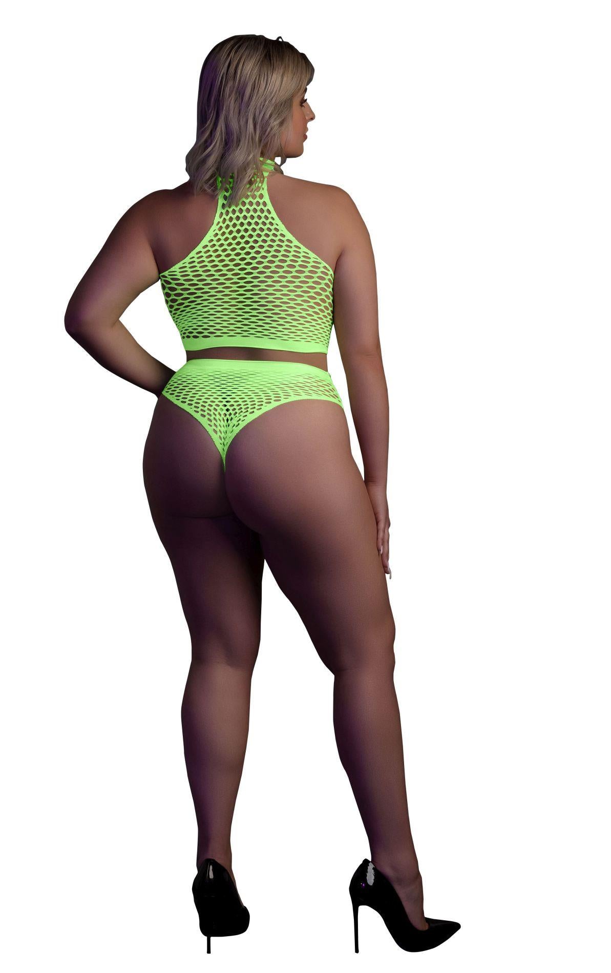 Set lenjerie intimă cu guler înalt neon XL/XXXXL