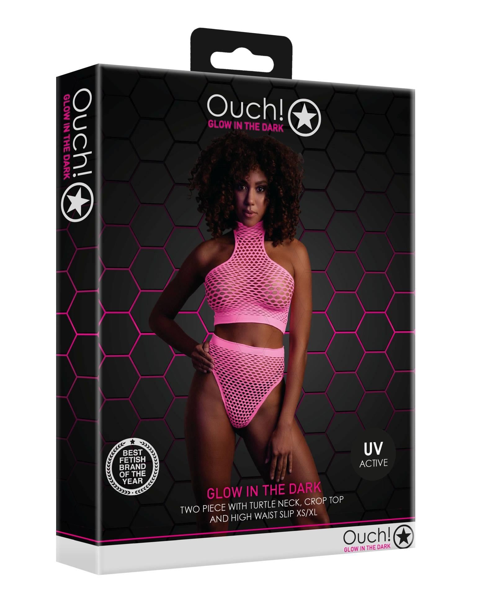 Set lenjerie intimă cu guler înalt și UV neon, XS XL