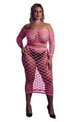 Au! Set lenjerie intimă cu fustă și top lung UV neon XL XXXXL