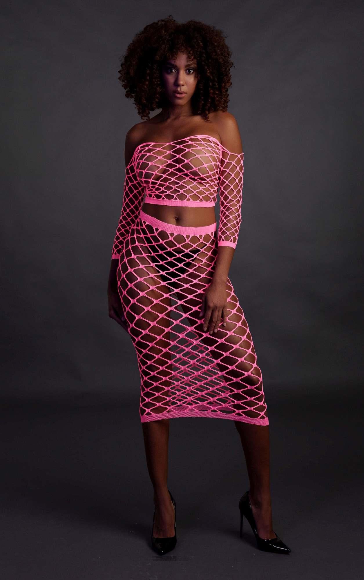Set lenjerie intimă neon roz UV XS/XL