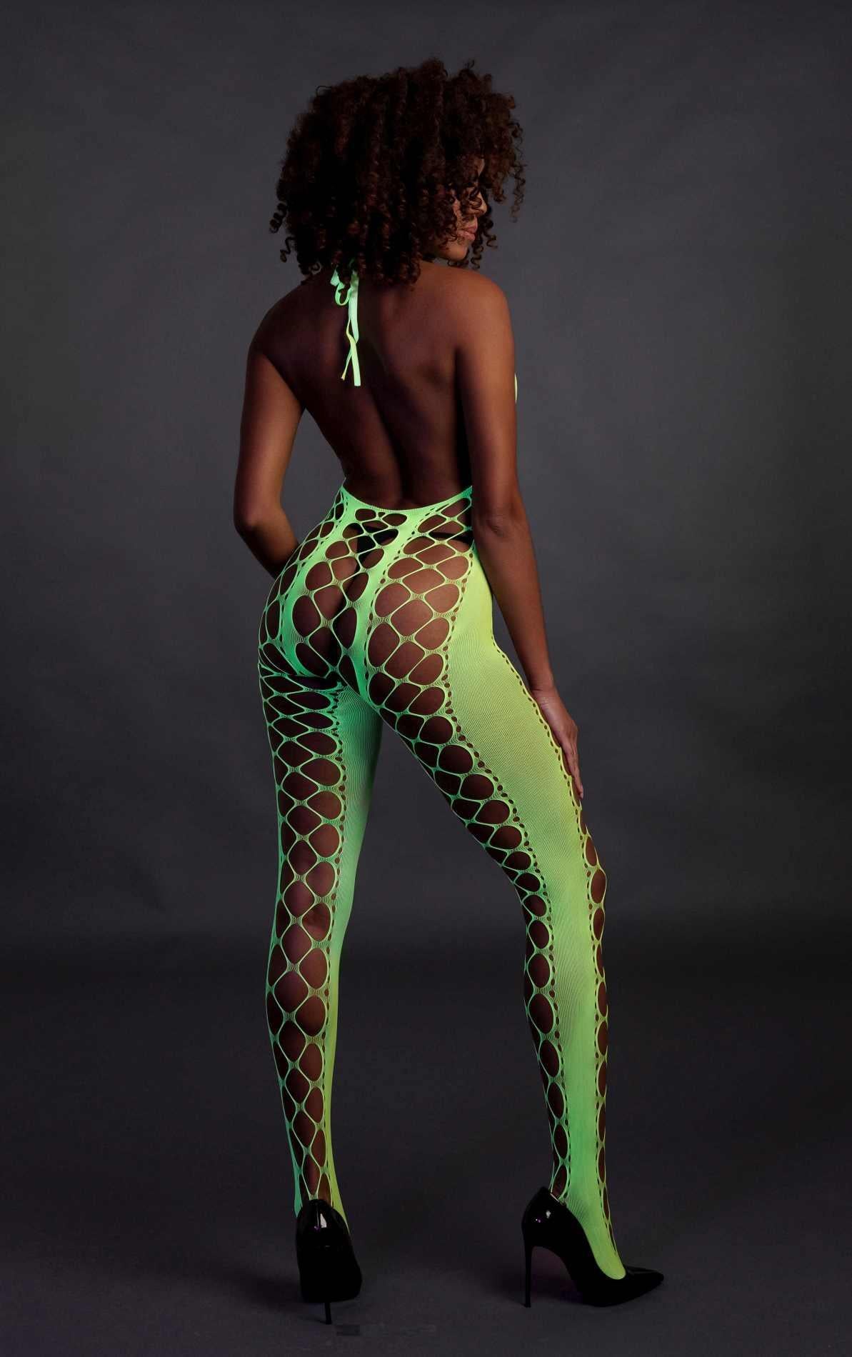 Au! Ciorapi de corp UV verde neon XS/XL