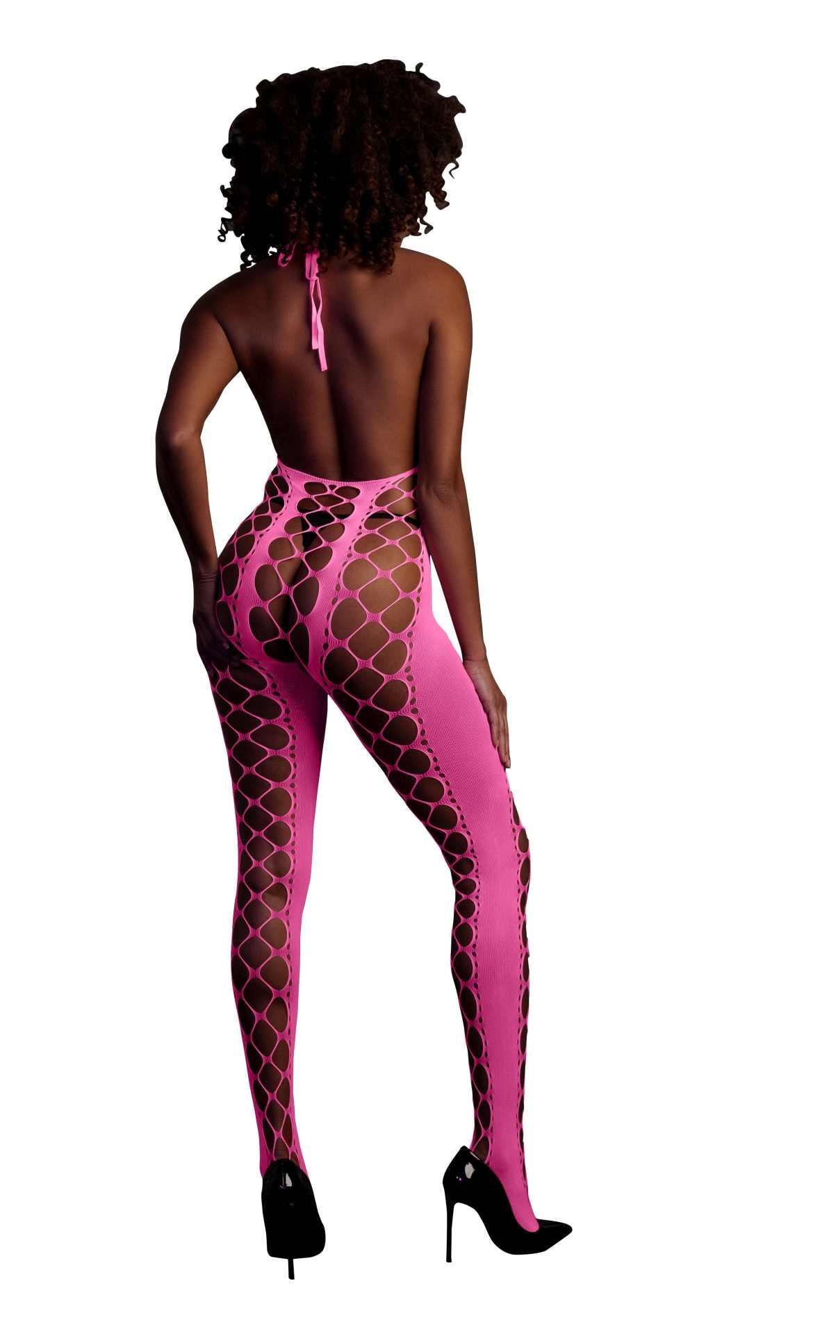Body Ouch neon cu guler înalt roz XS XL