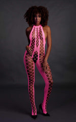 Body Ouch neon cu guler înalt roz XS XL