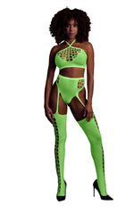 Au! Set top scurt și ciorapi verde neon XS/XL