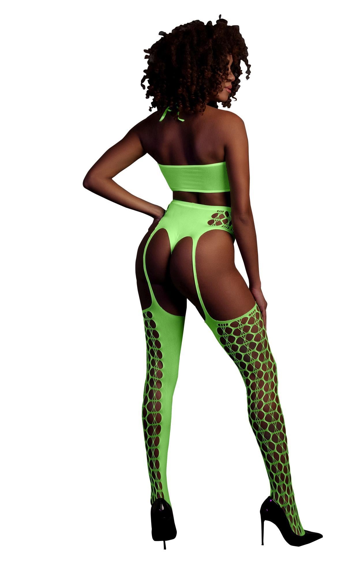 Au! Set top scurt și ciorapi verde neon XS/XL