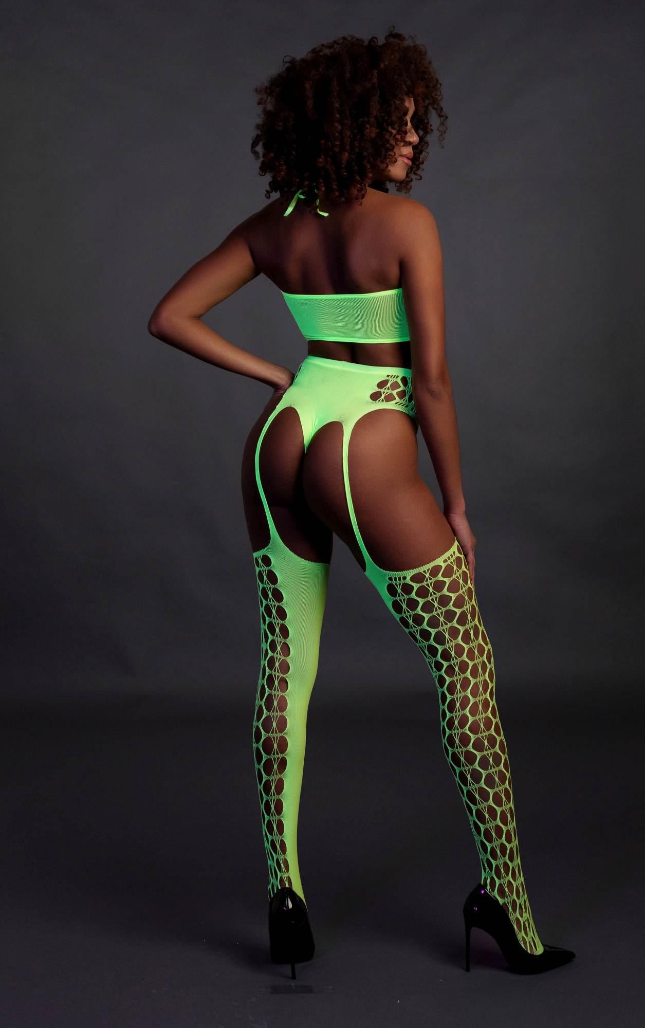 Au! Set top scurt și ciorapi verde neon XS/XL