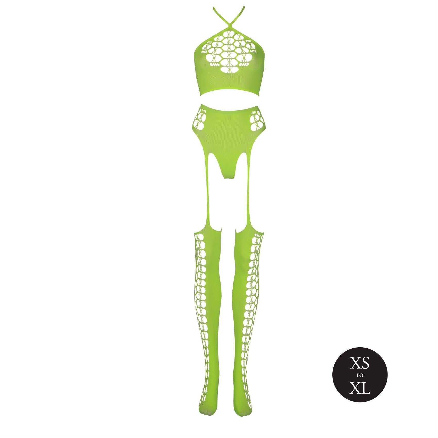 Au! Set top scurt și ciorapi verde neon XS/XL