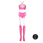 Set bluză scurtă neon și ciorapi roz XS/XL