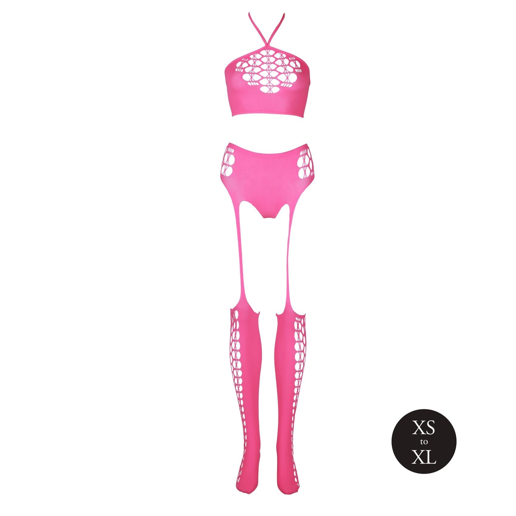 Set bluză scurtă neon și ciorapi roz XS/XL
