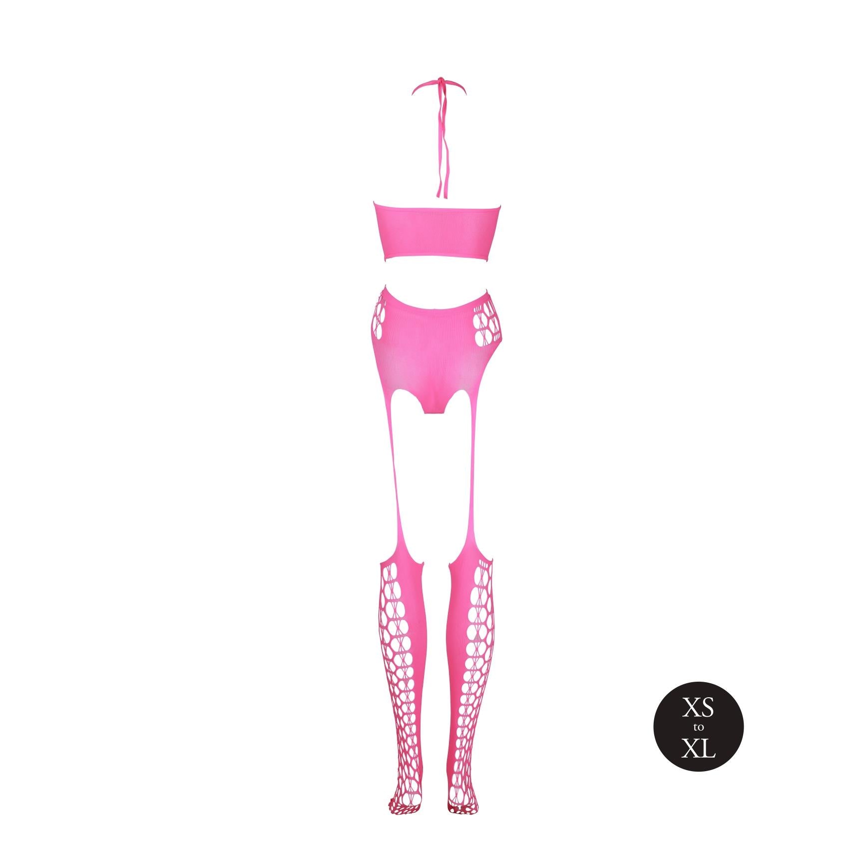 Set bluză scurtă neon și ciorapi roz XS/XL