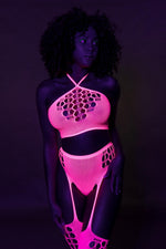 Set bluză scurtă neon și ciorapi roz XS/XL