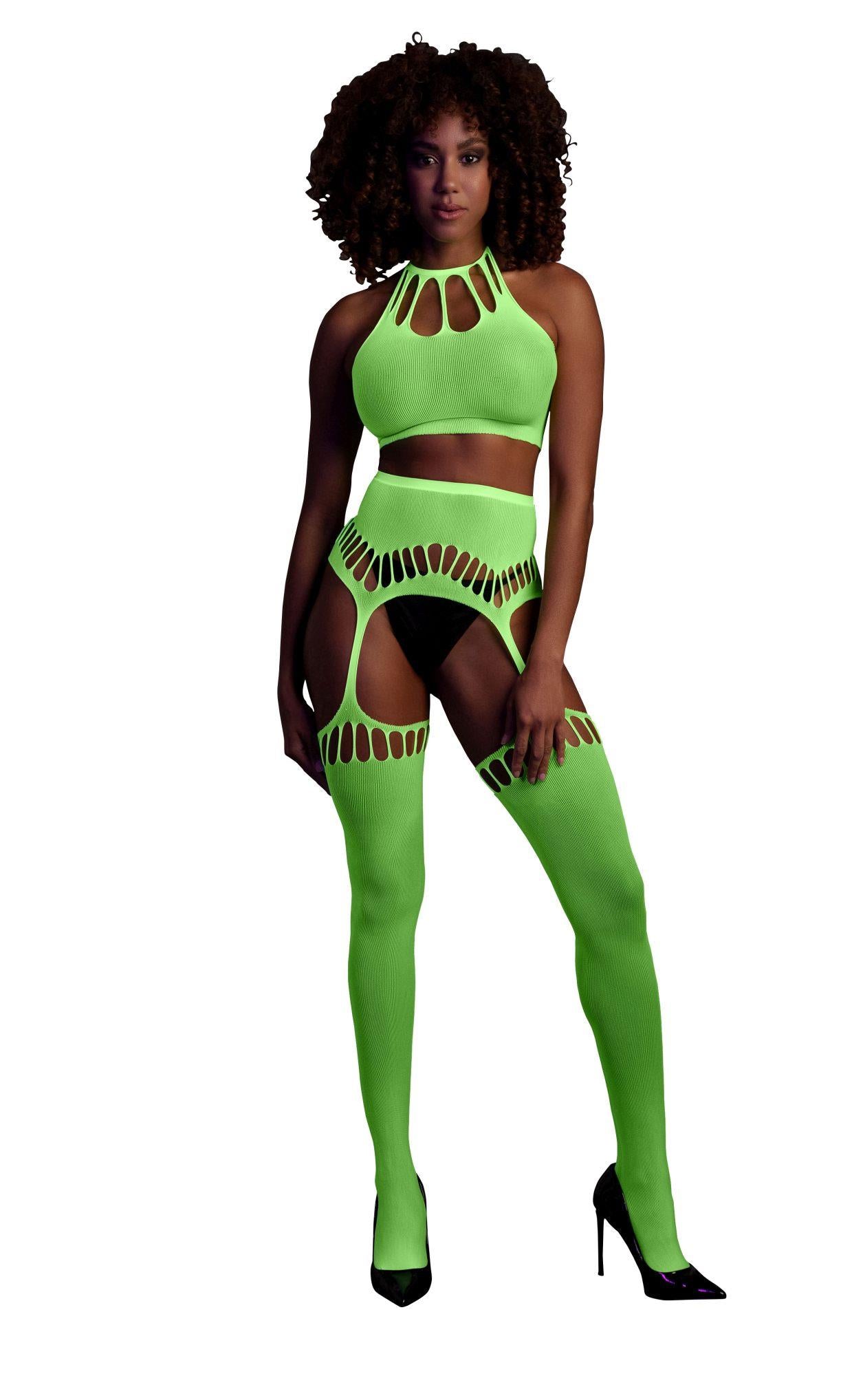 Set lenjerie intimă Ouch verde neon UV XS/XL