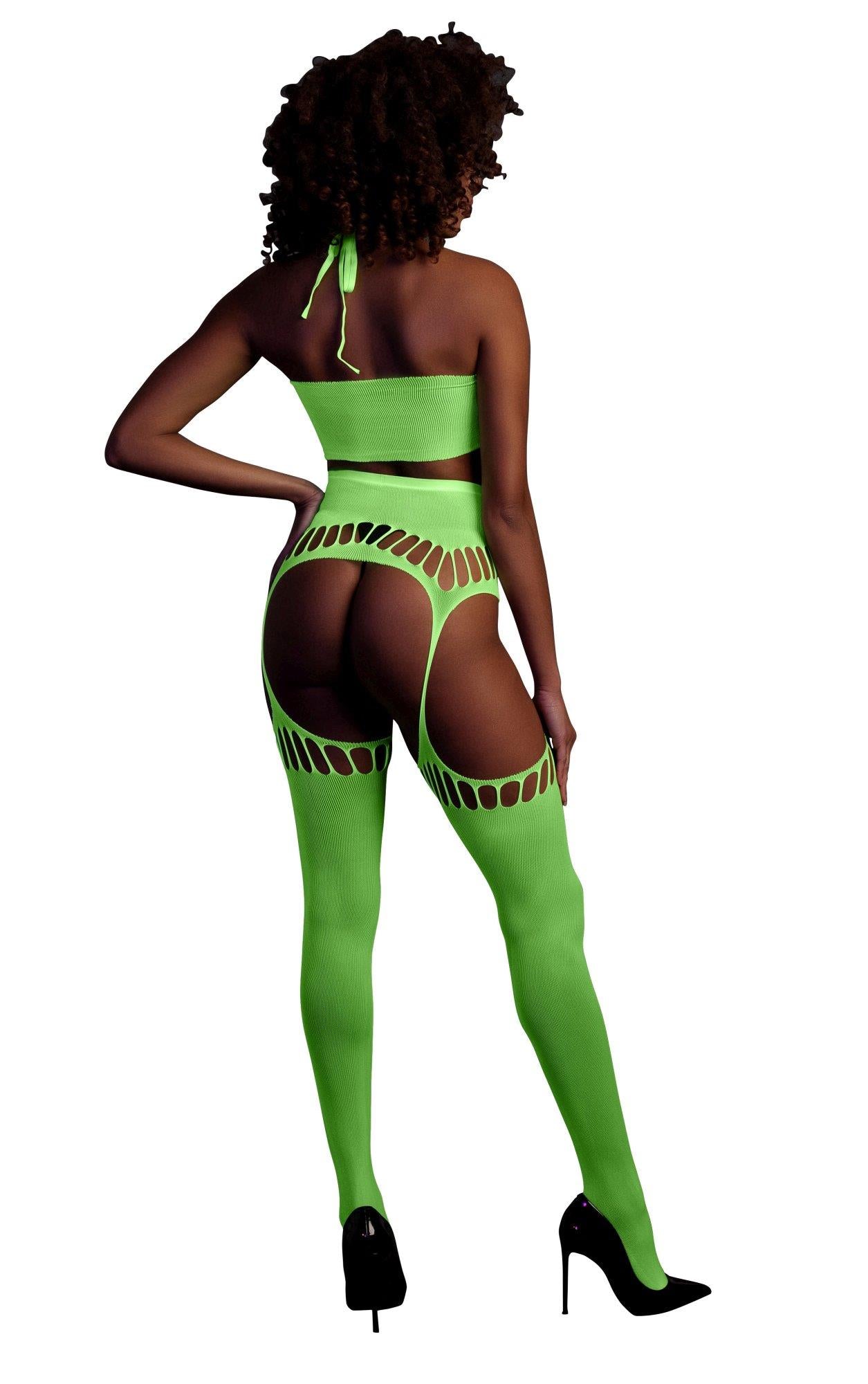 Set lenjerie intimă Ouch verde neon UV XS/XL