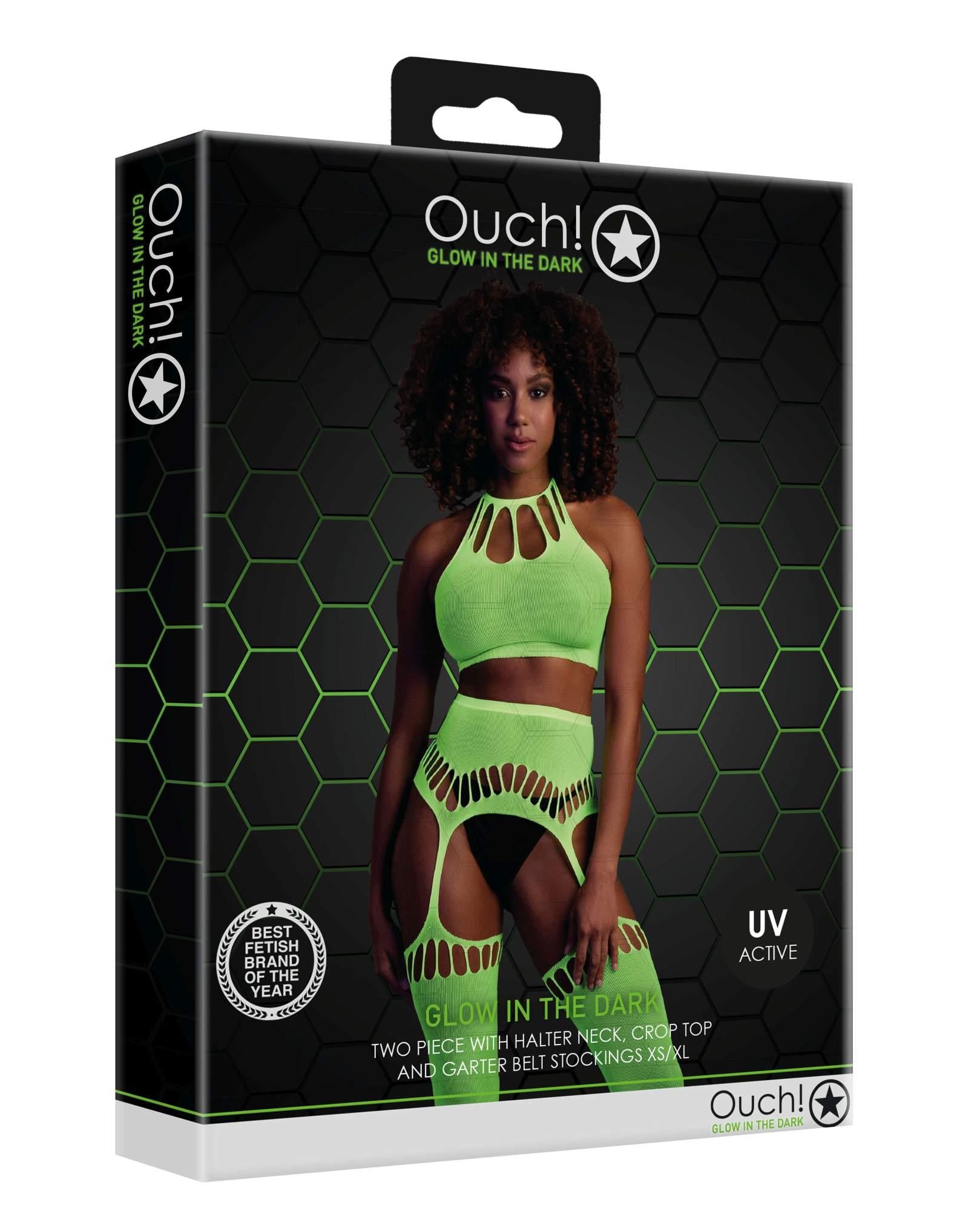 Set lenjerie intimă Ouch verde neon UV XS/XL
