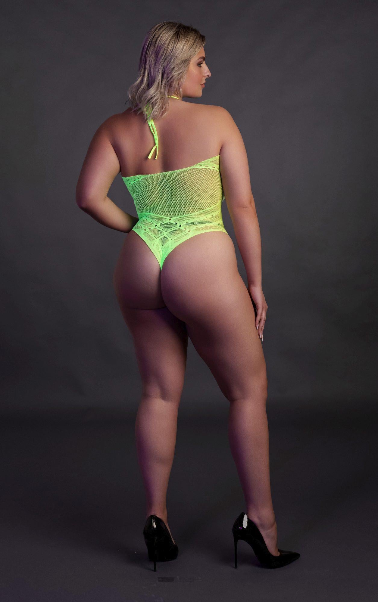 Body Ouch verde neon cu imprimeu halter XL XXXXL