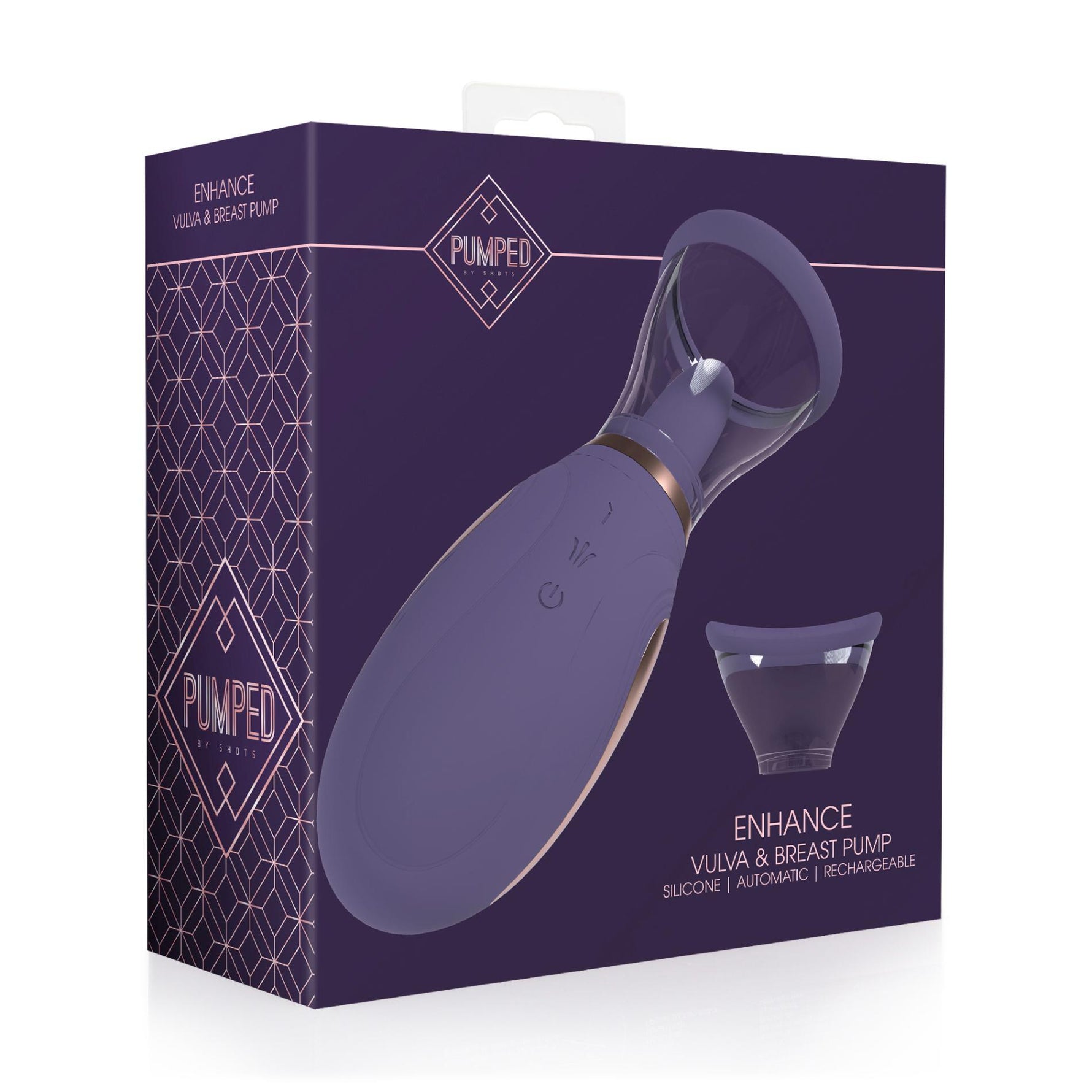 Pompă de sân și clitoris Pumped Enhance reîncărcabilă din silicon, violet