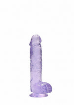 Dildo realist cu gel RealRock și testicule, violet, 17 cm