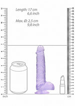 Dildo realist cu gel RealRock și testicule, violet, 17 cm