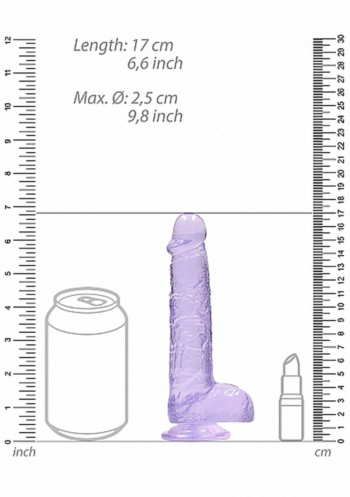 Dildo realist cu gel RealRock și testicule, violet, 17 cm