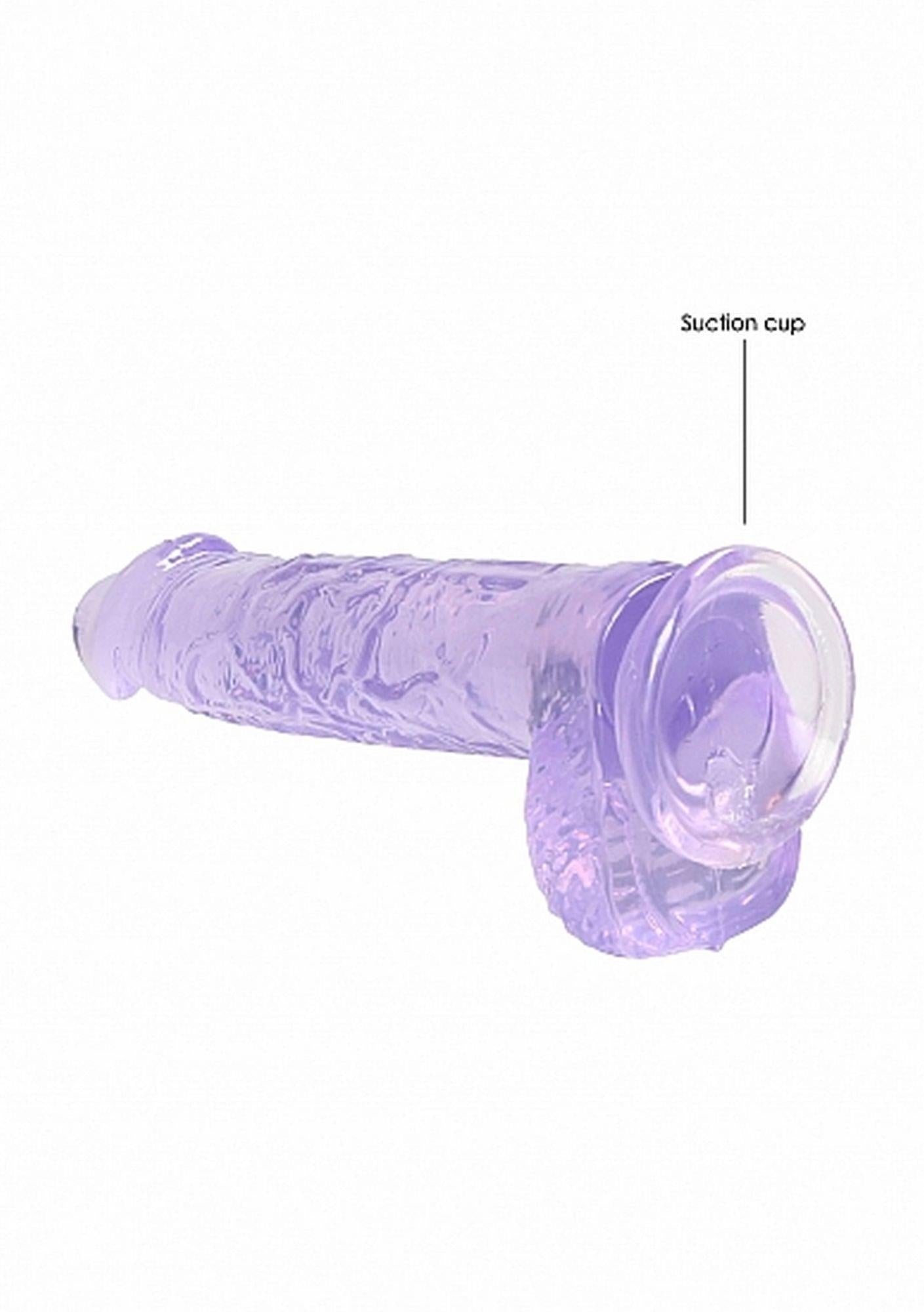 Dildo realist cu gel RealRock și testicule, violet, 17 cm