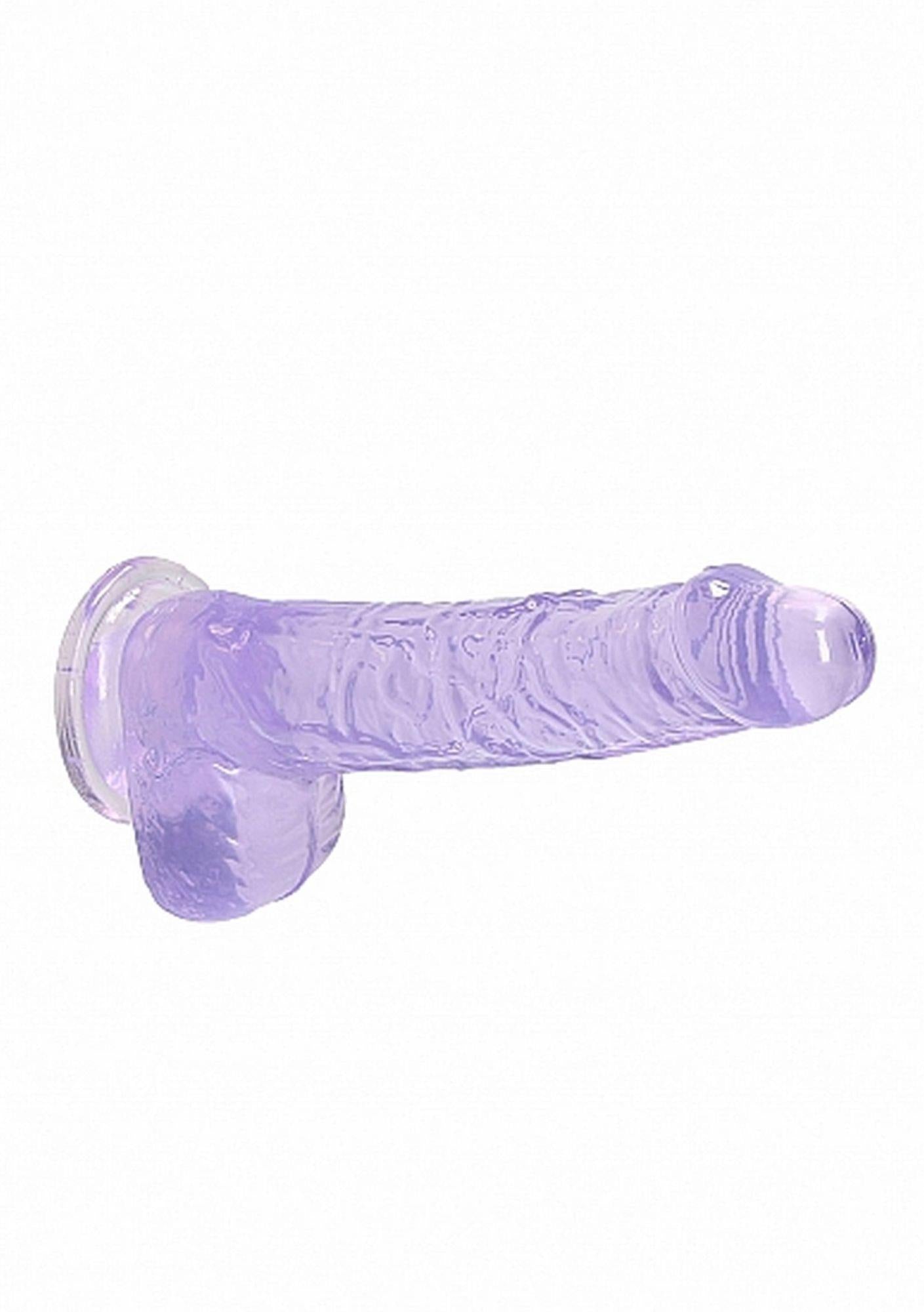 Dildo realist cu gel RealRock și testicule, violet, 17 cm