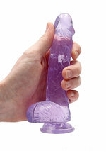 Dildo realist cu gel RealRock și testicule, violet, 17 cm