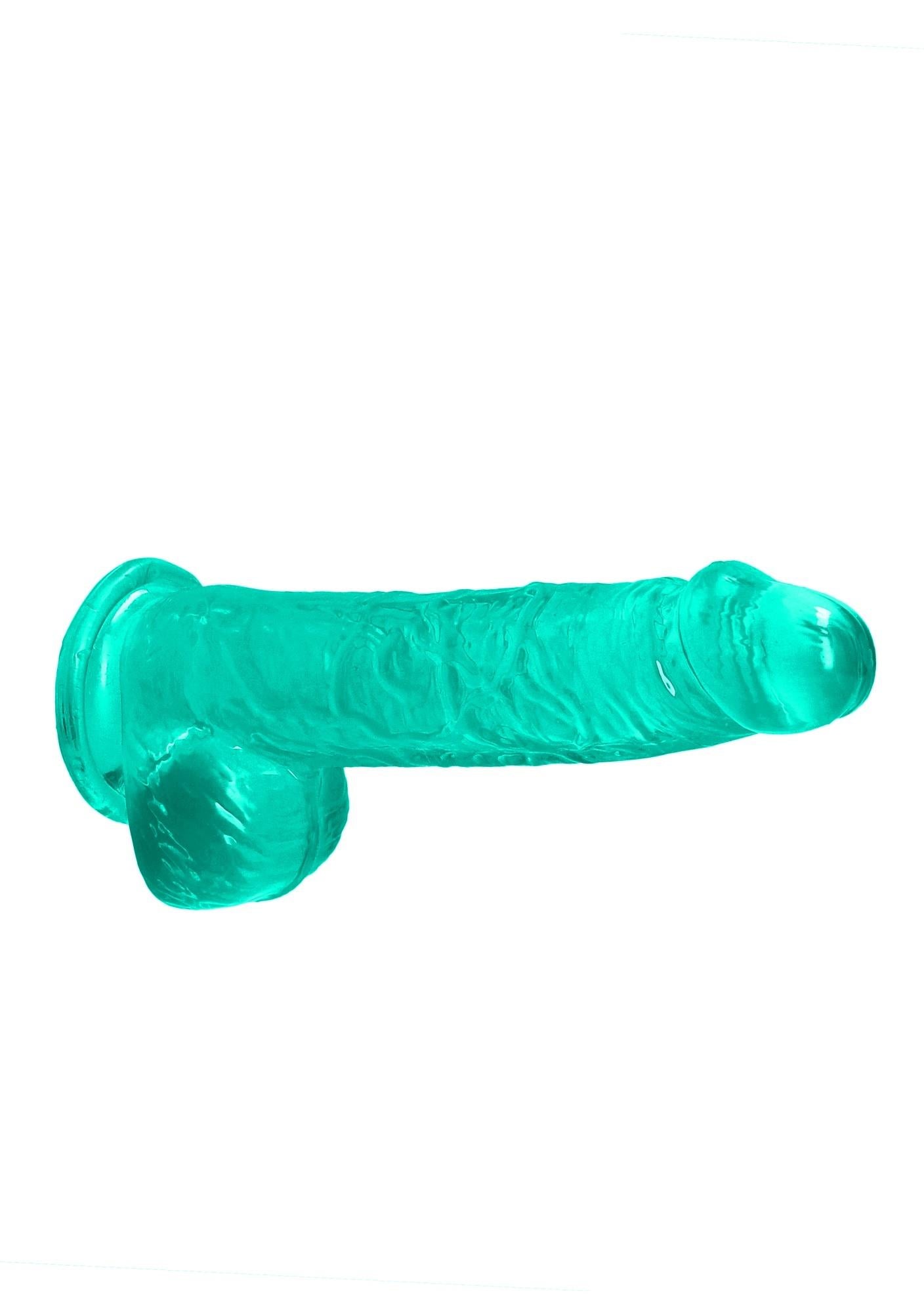 Dildo realist cu gel turcoaz RealRock, cu testicule, 15 cm