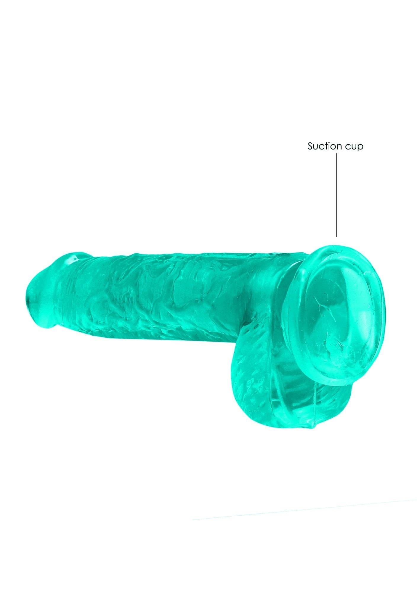 Dildo realist cu gel turcoaz RealRock, cu testicule, 15 cm