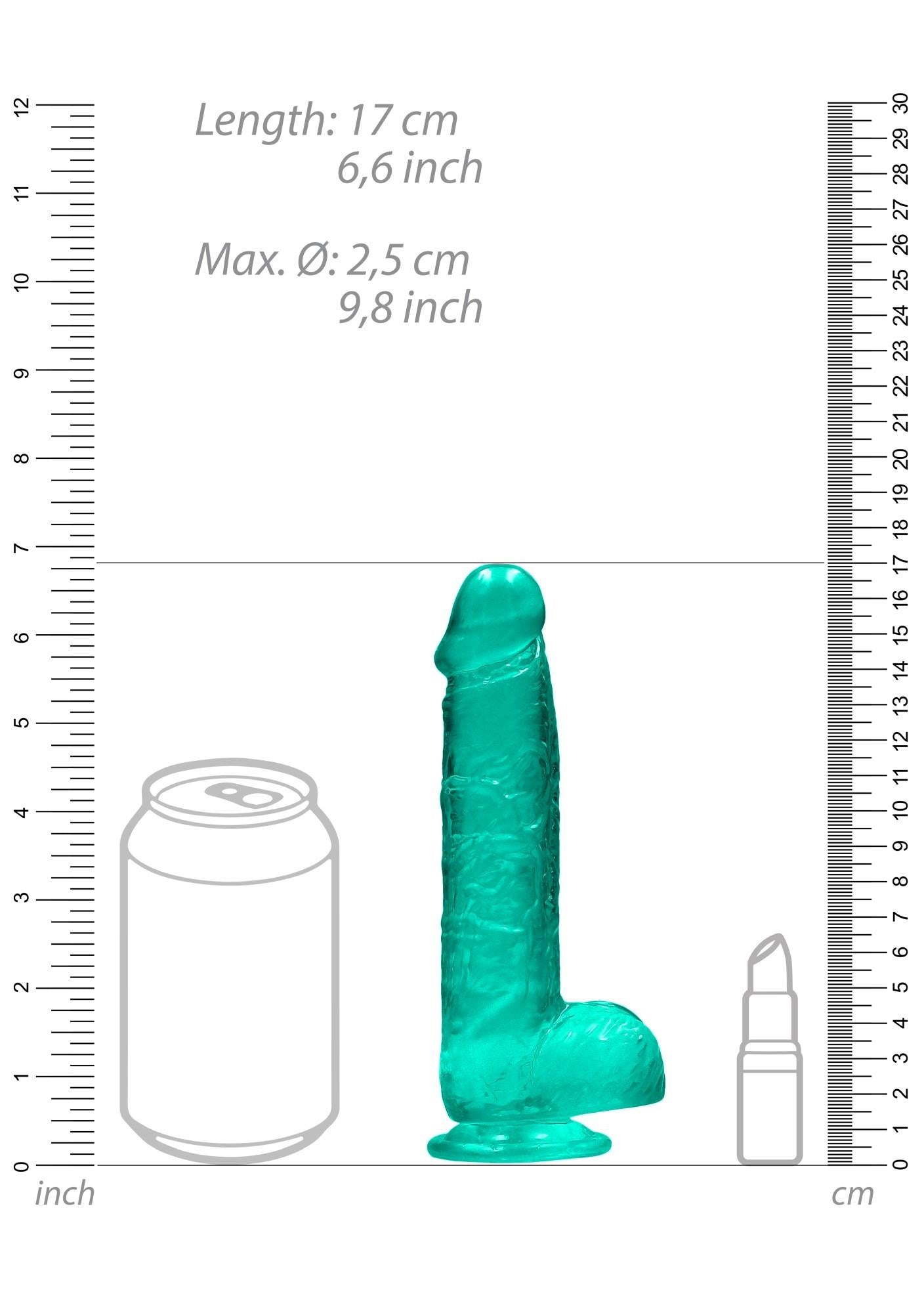 Dildo realist cu gel turcoaz RealRock, cu testicule, 15 cm