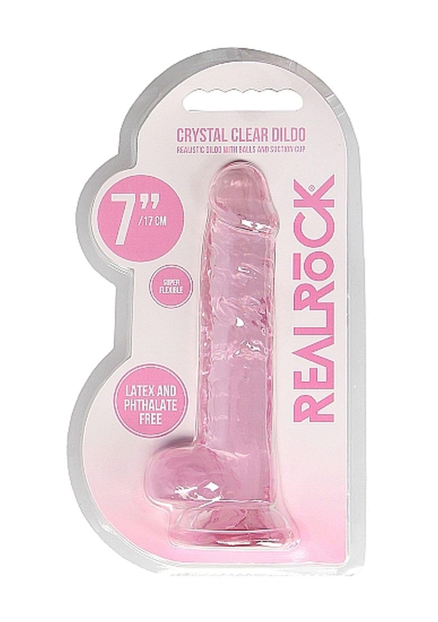 Dildo realist RealRock cu testicule roz 18 cm