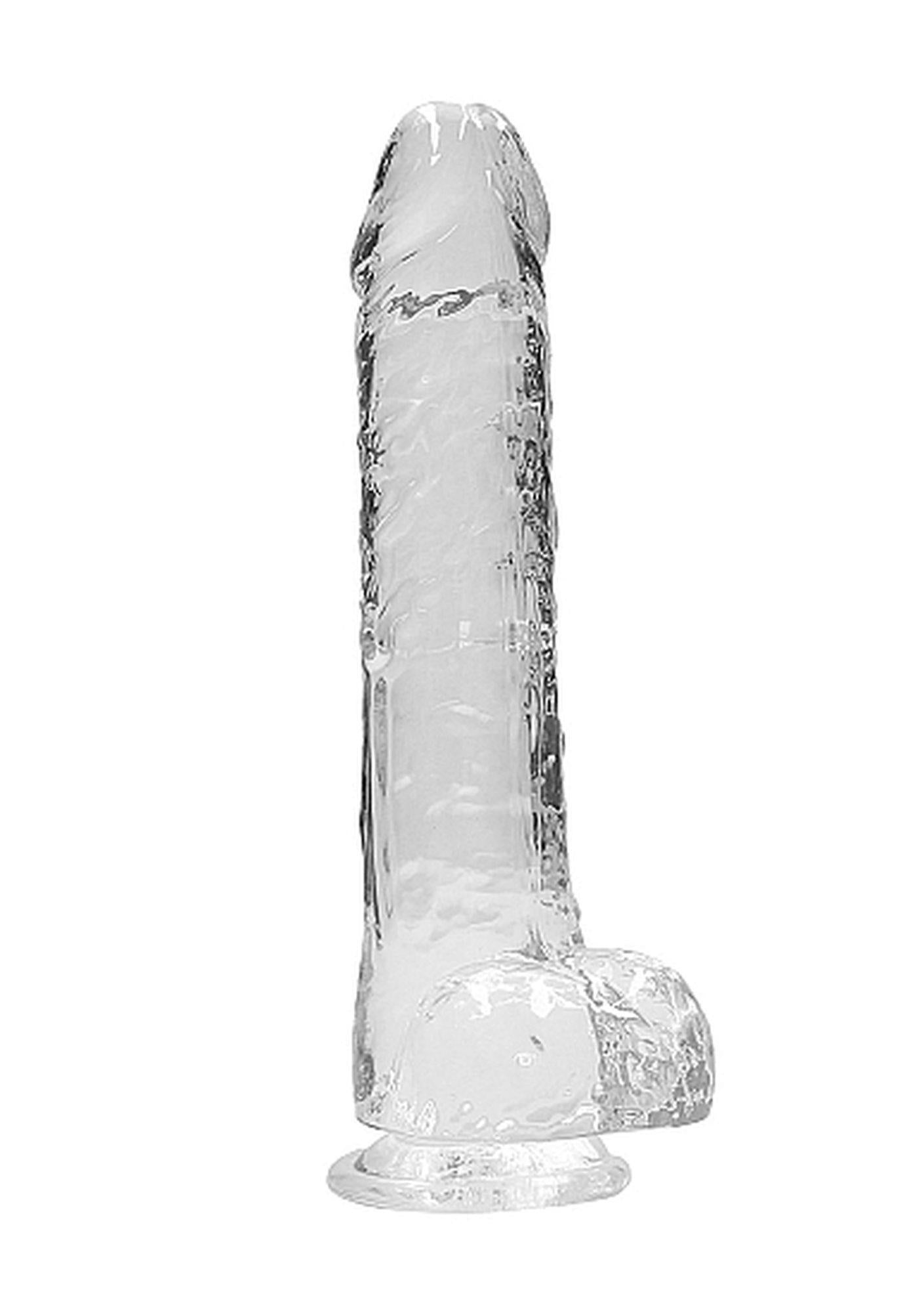 Dildo realist RealRock cu testicule, transparent, 23 cm