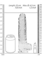 Dildo realist RealRock cu testicule, transparent, 23 cm