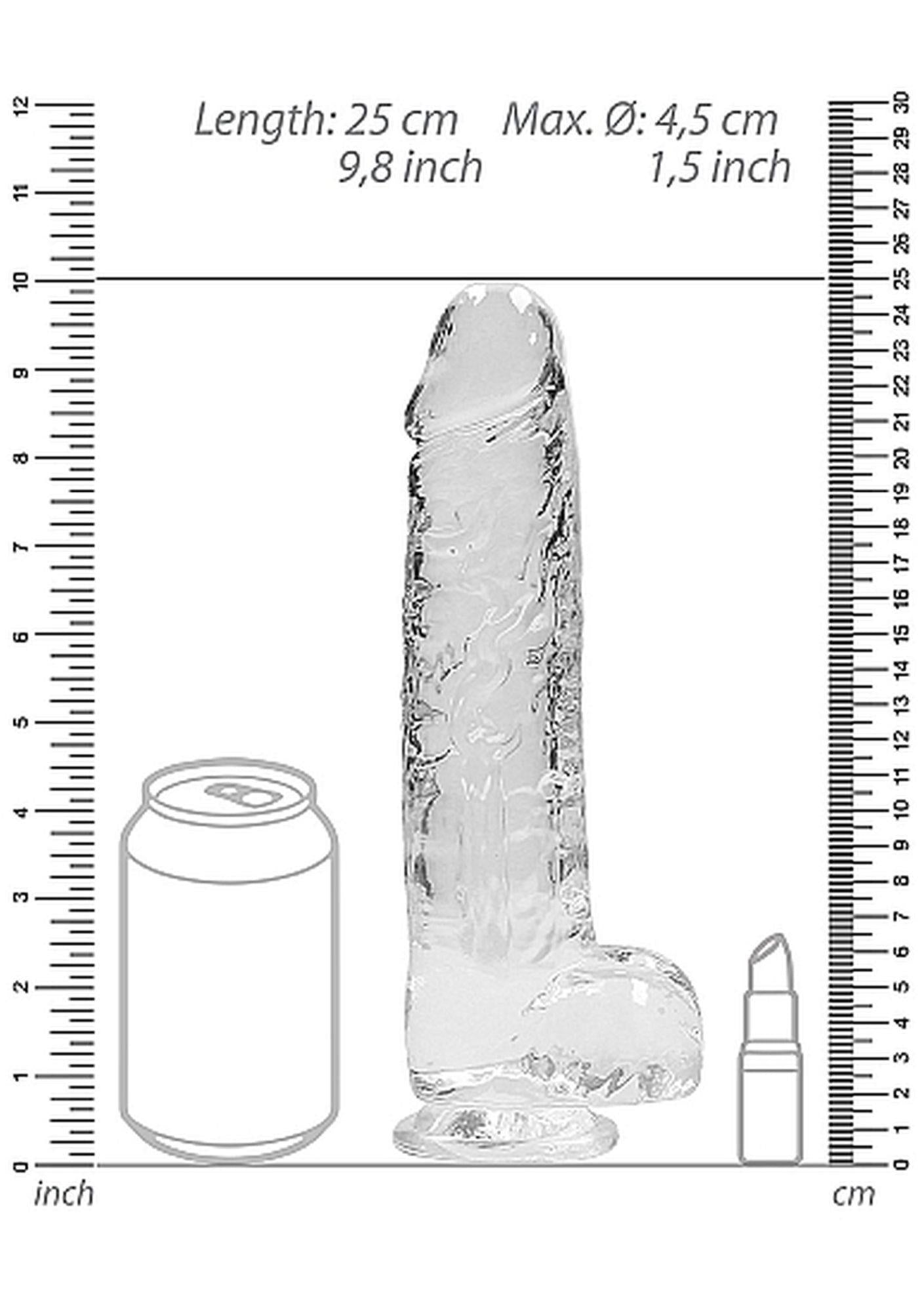 Dildo realist RealRock cu testicule, transparent, 23 cm