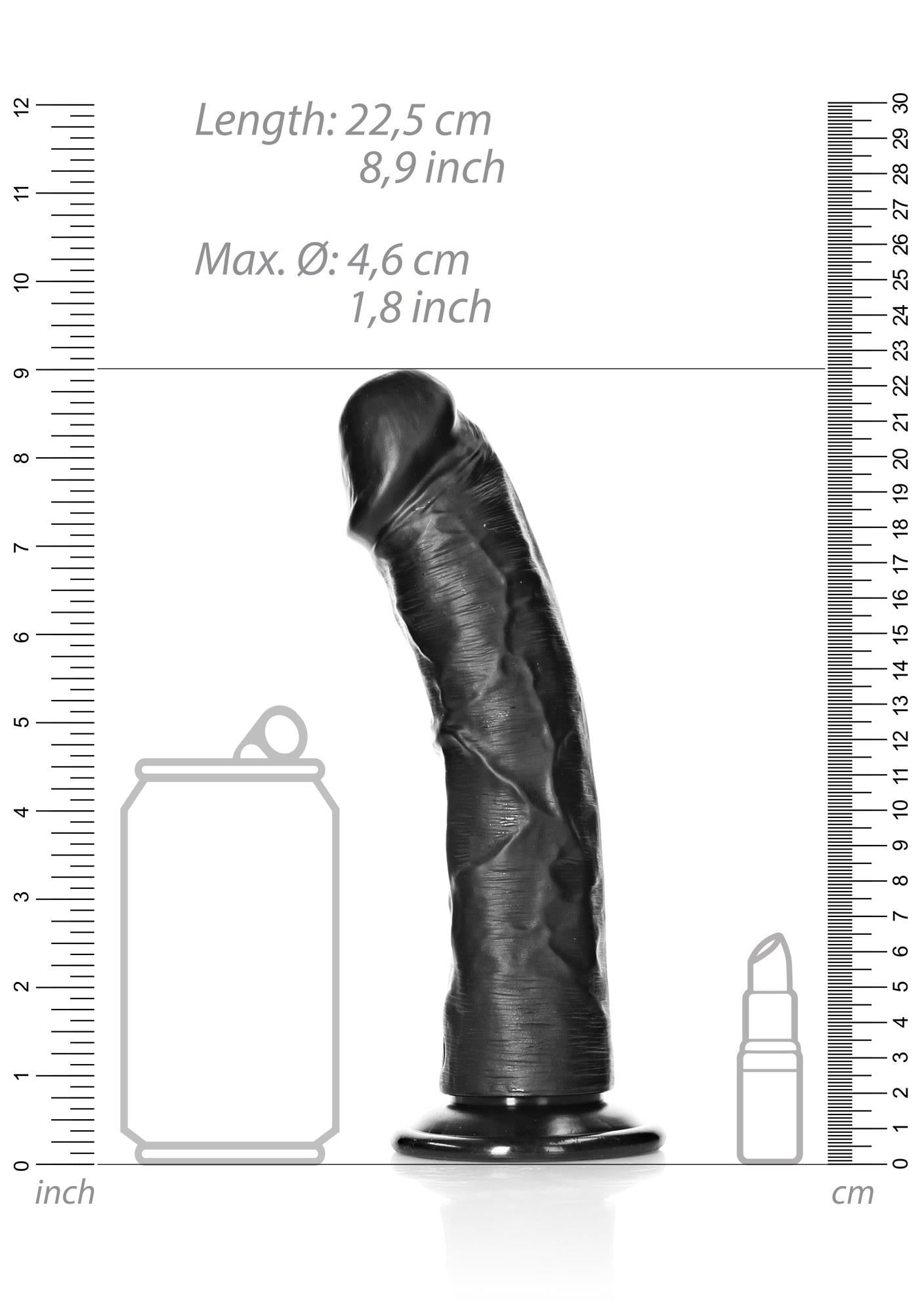 Dildo curbat realist RealRock cu ventuză negru 20,5 cm