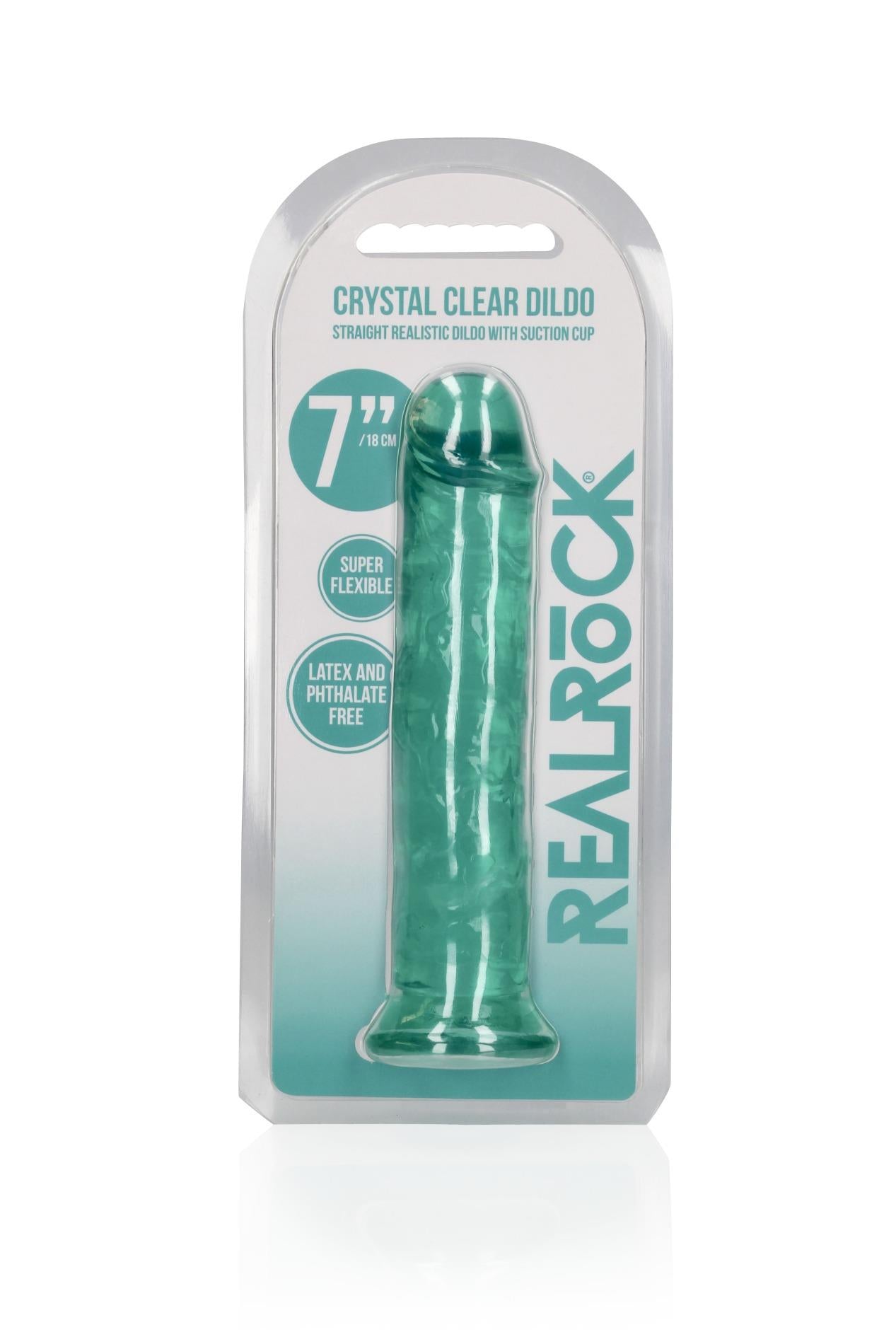Dildo realist drept RealRock cu ventuză, transparent, 18 cm