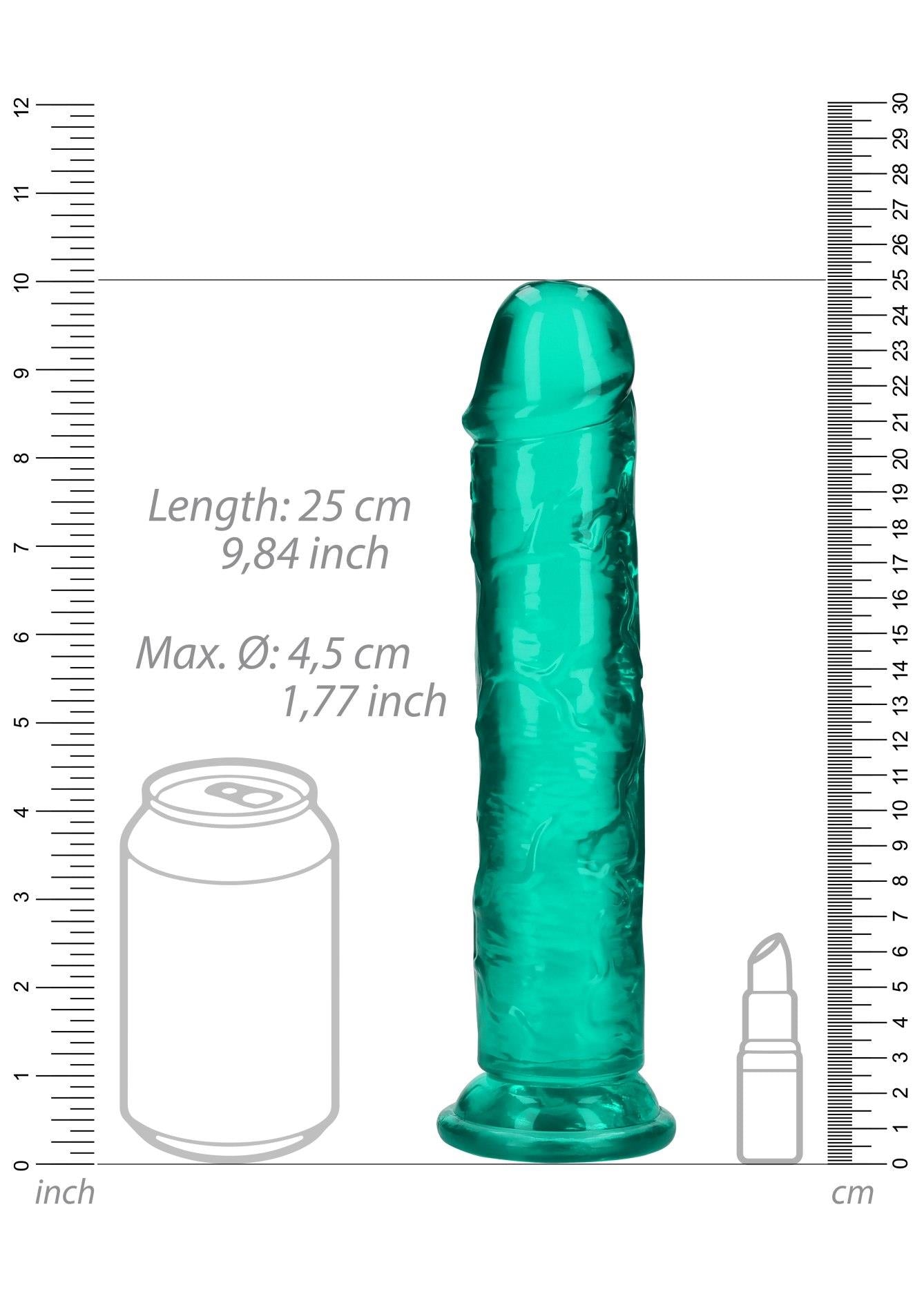Dildo realist drept RealRock cu ventuză, transparent, 23 cm