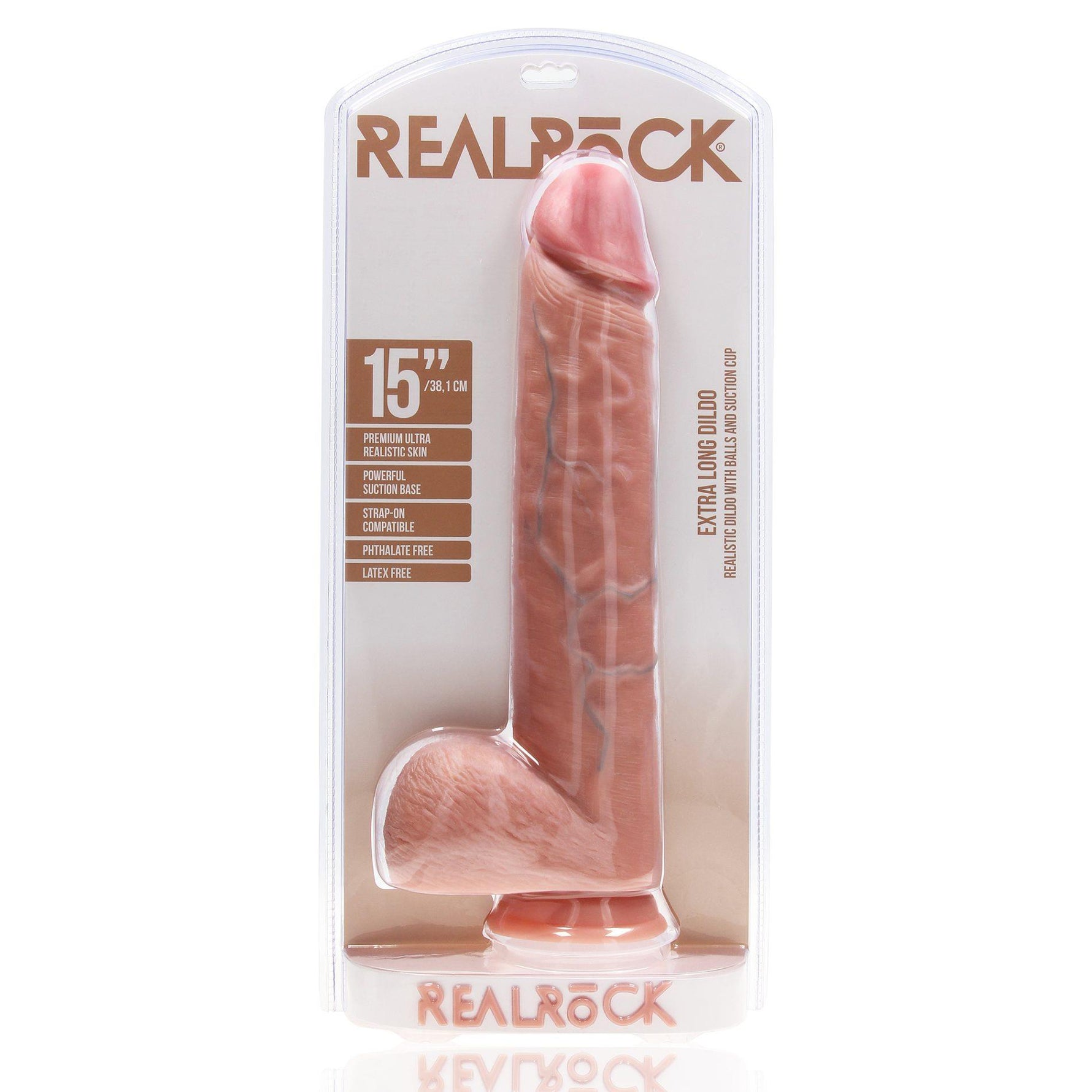 Dildo realist extra lung RealRock cu scrot, 15 inch din PVC