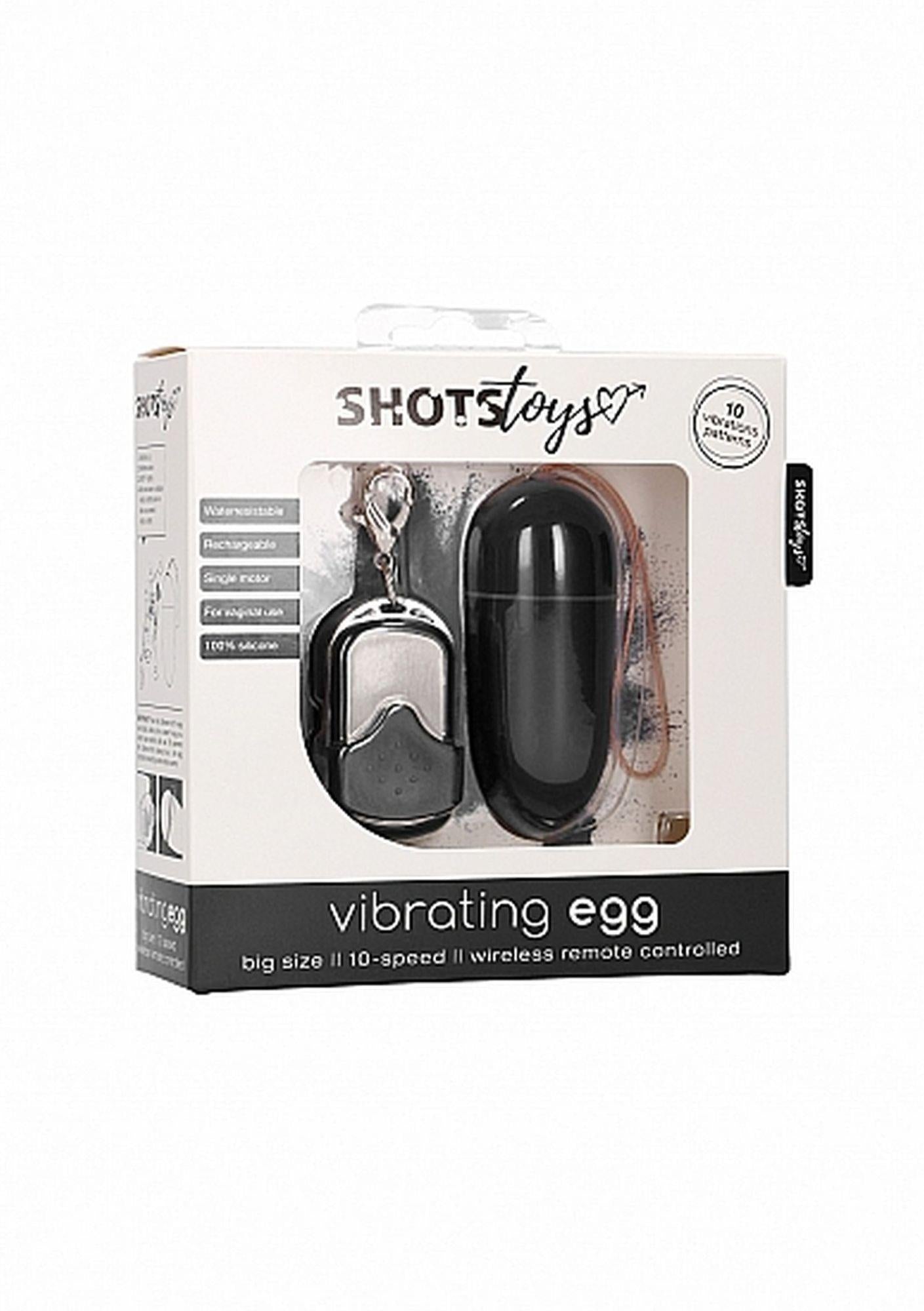 Ou vibrant mare negru cu 10 moduri, telecomandă ShotsToys