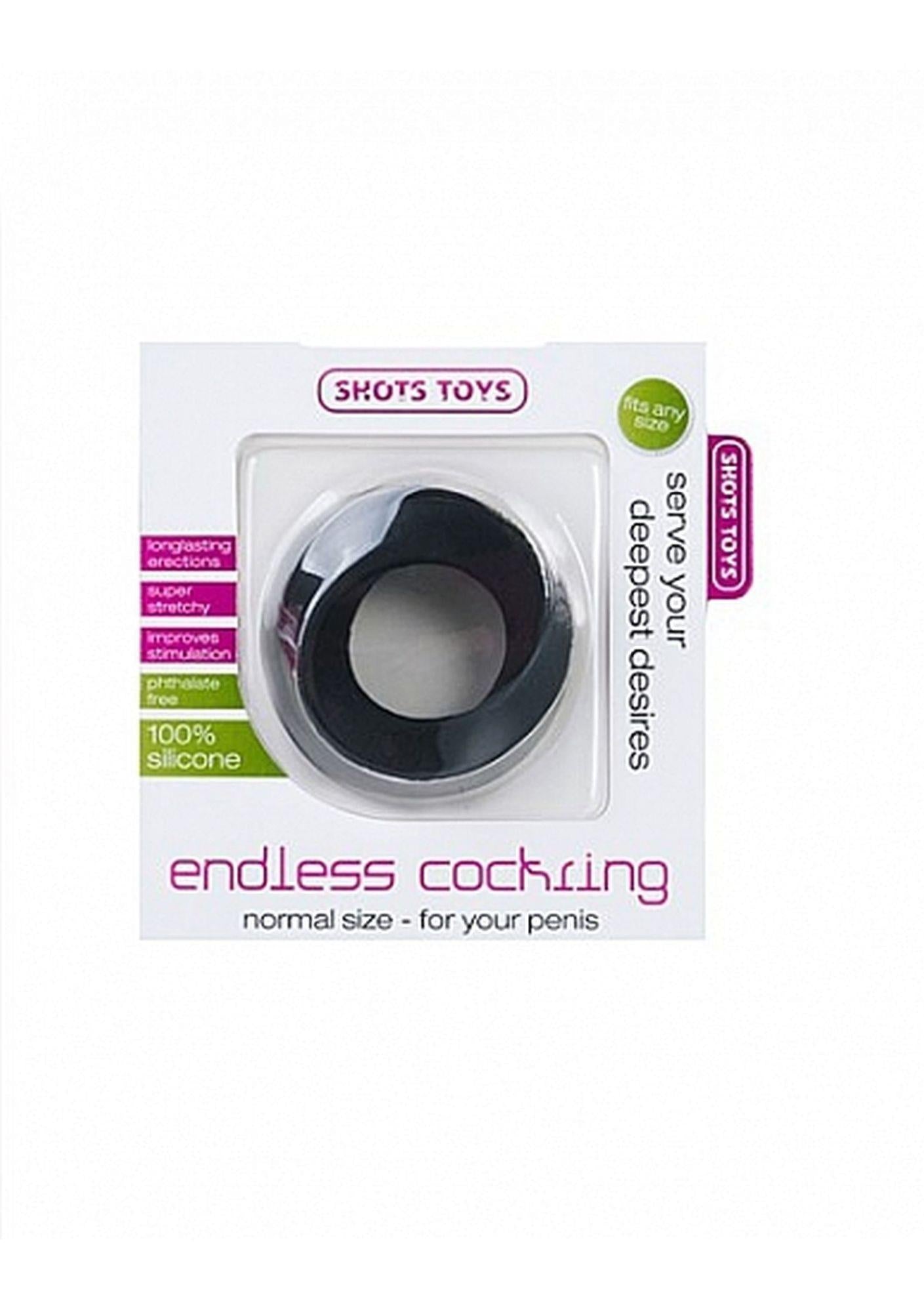 Inel pentru penis ShotsToys Endless Regular din silicon, negru