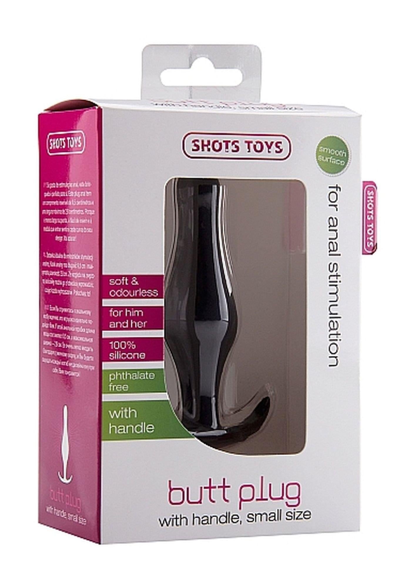 Dop anal din silicon ShotsToys cu mâner, mic negru 9,5 cm