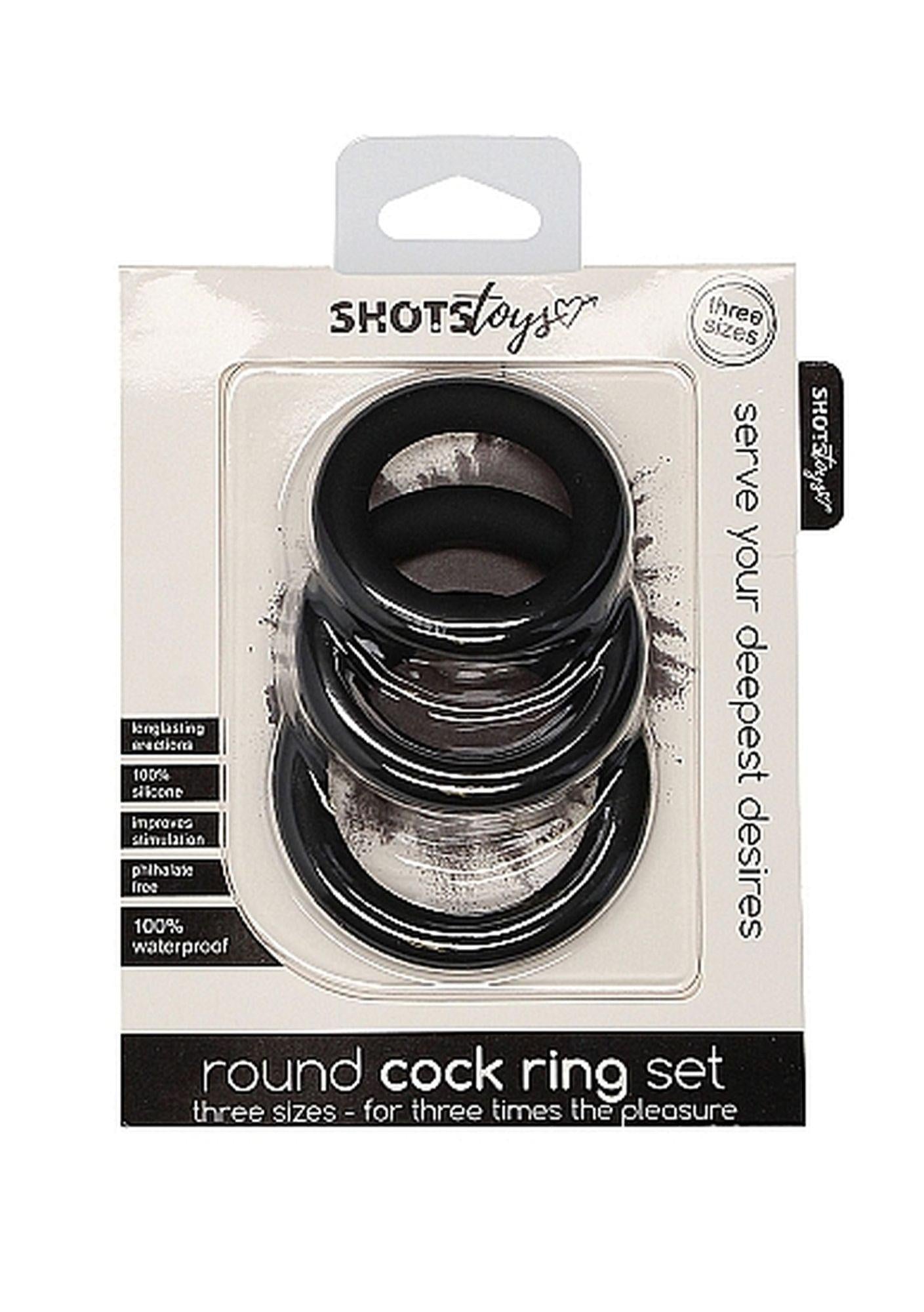 Set de inele pentru penis ShotsToys, negru, 3 mărimi